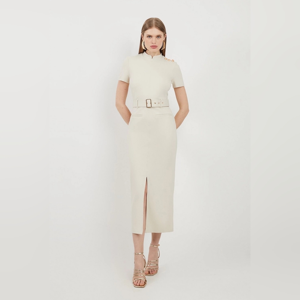 KAREN MILLEN Belted Detail Ponte Jersey Short Sleeve Midi Dress, size medium